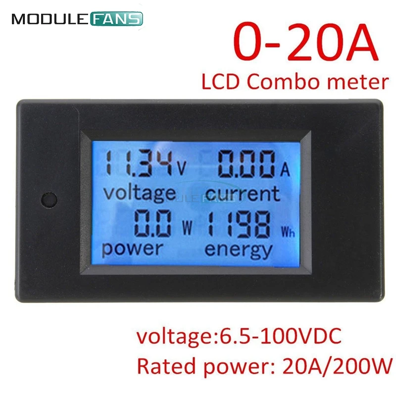 20A DC 100V LCD цифровой вольт напряжение ватт ток измеритель мощности Амперметр