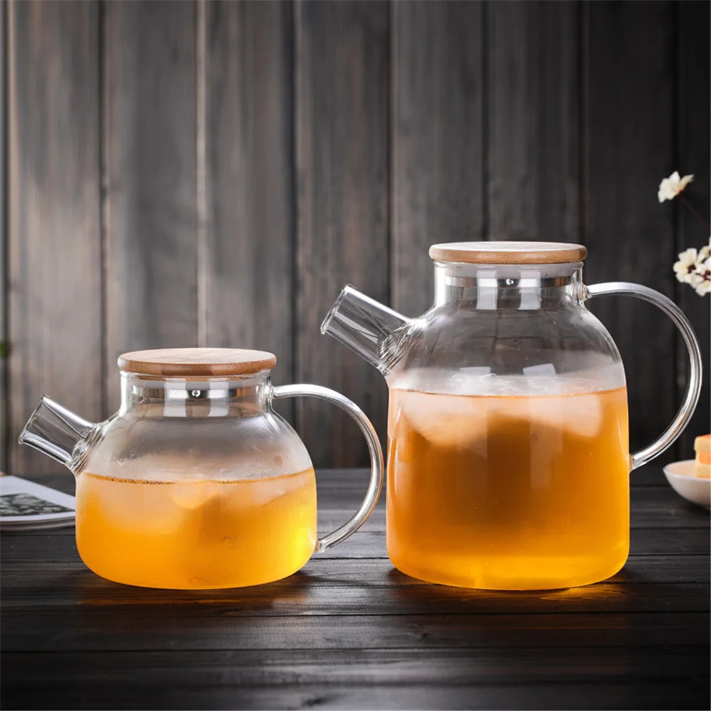 1000ml/1800ml Large Capacity Drinkware Glass Teapot Flower Tea Pot Kettle With Bamboo Lid Water Tea Pot High Quality