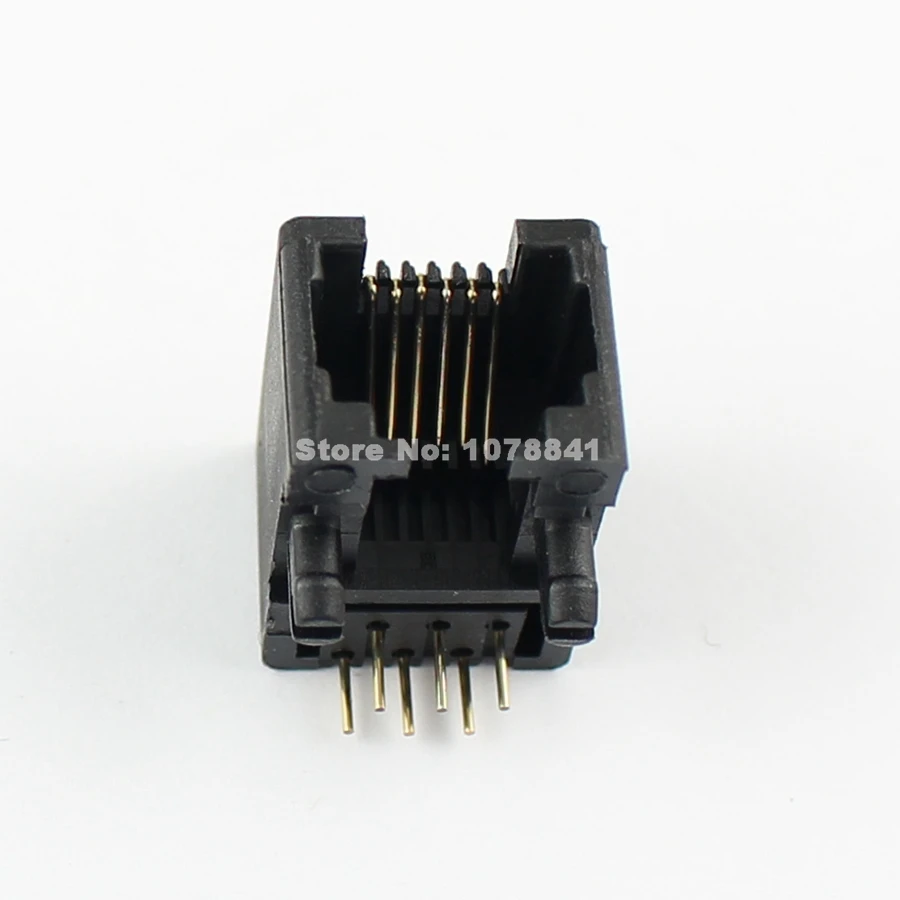 100 шт. Пластик 6-контактный переходник с внутренней RJ11 телефон под прямым углом