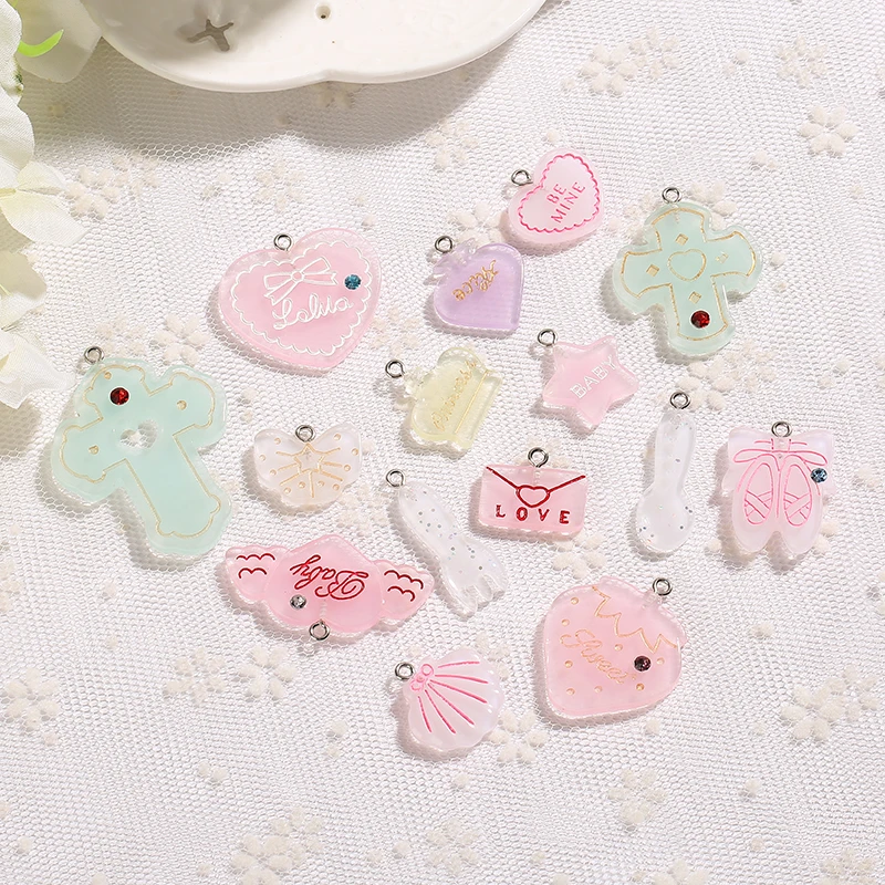 21 шт. милые Подвески в виде сердца и Луны подвески с плоской задней частью из