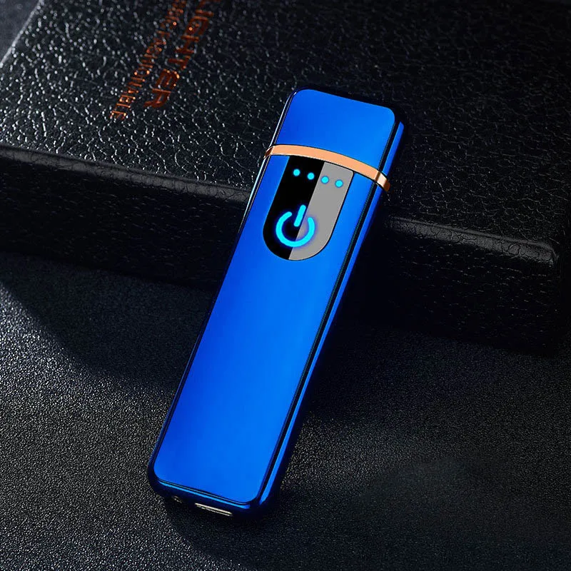 Blue Зажигалки для сигарет USB заряжаемая электронная ветрозащитная гладкая металлическая зажигалка для курения мужские и женские аксессуары дропшиппинг - Цвет: Blue