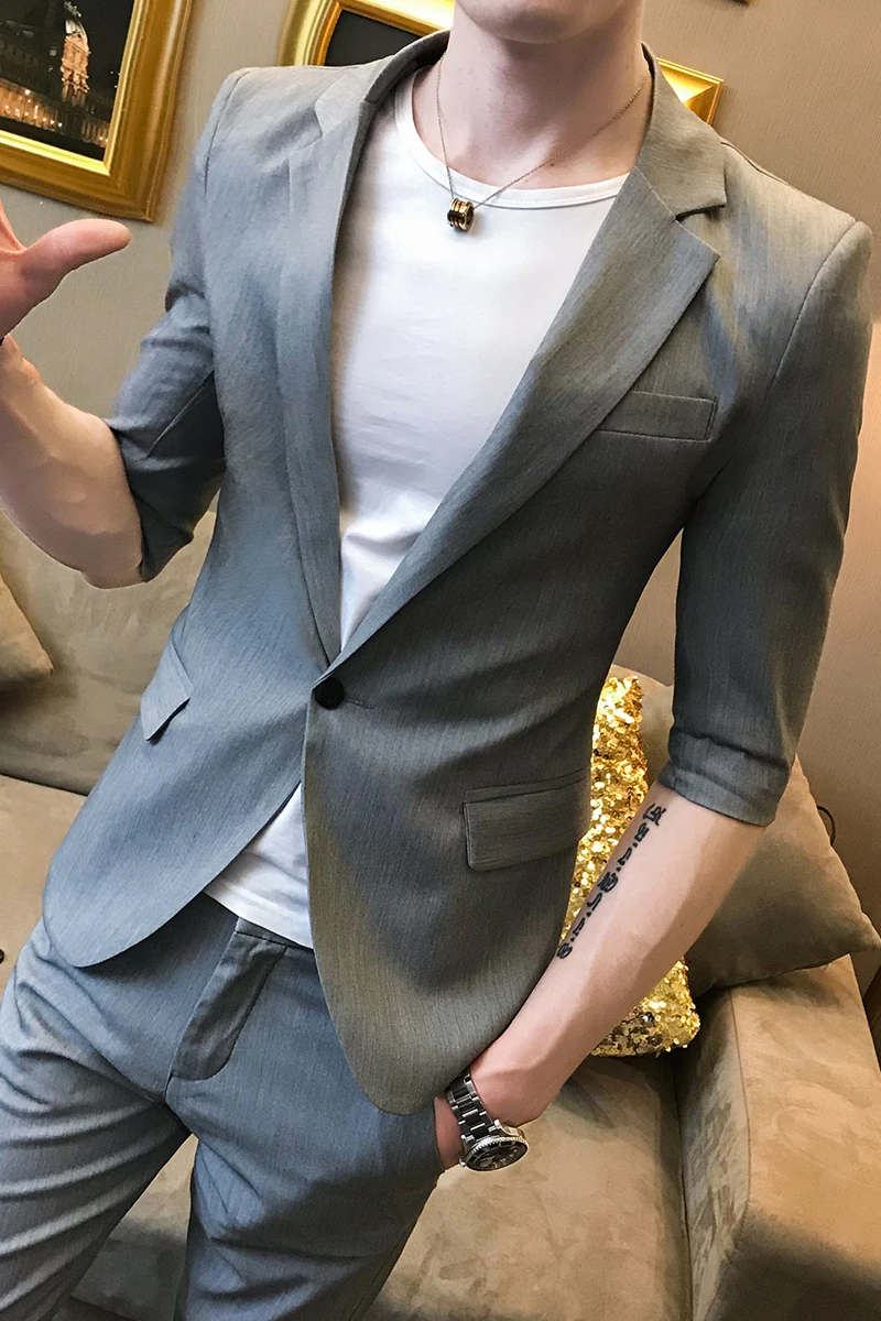 Spring and summer men's sleeves small suit Korean Slim youth hair stylist business two sets of tide (shirt + pants) | Мужская одежда