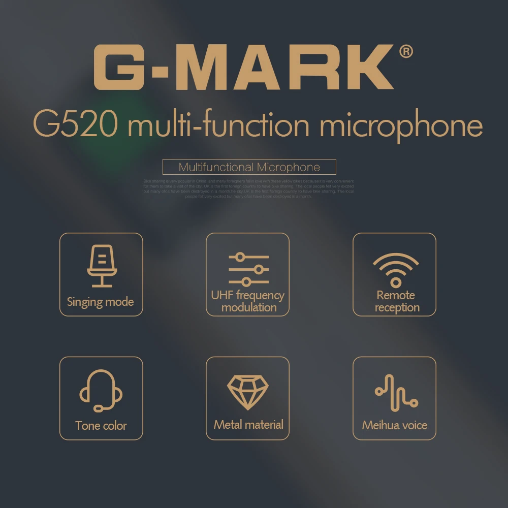 G-MARK G520 Беспроводная микрофонная система, двухканальный приемник, расстояние 150 м, 2 ручных микрофона, инфракрасный автоматический Частотный диапазон