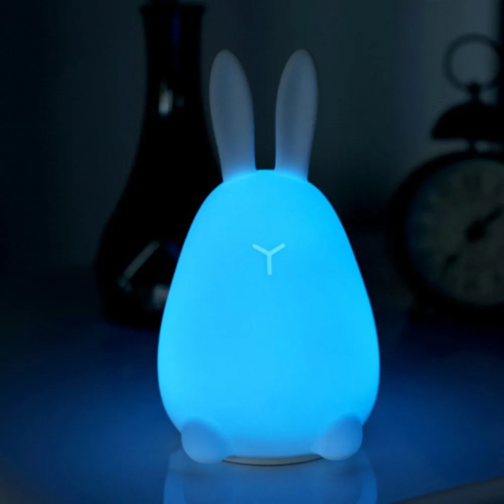Creative Cartoon Rabbit Silicone Night Light Colorful LED USB Charging Sensor Desktop Decor | Лампы и освещение