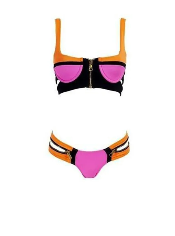 Бикини женское белье купальник стальной кронштейн Sexy молнии color matching |