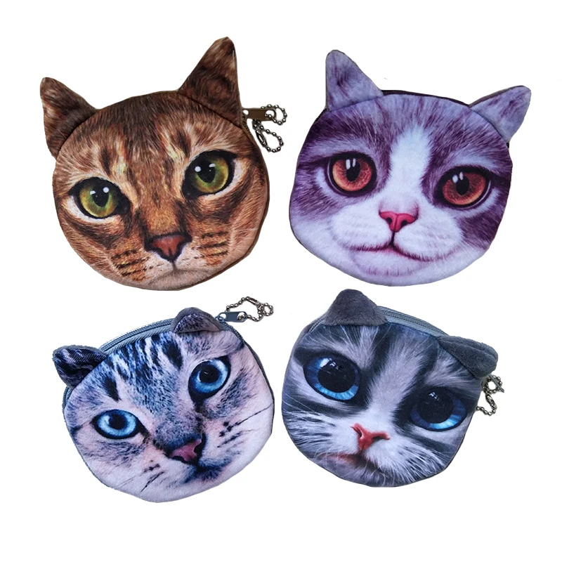 

M250 Lovely Women Purses Cartoon 3D Cat Plush Zero Coin Bag Wallet