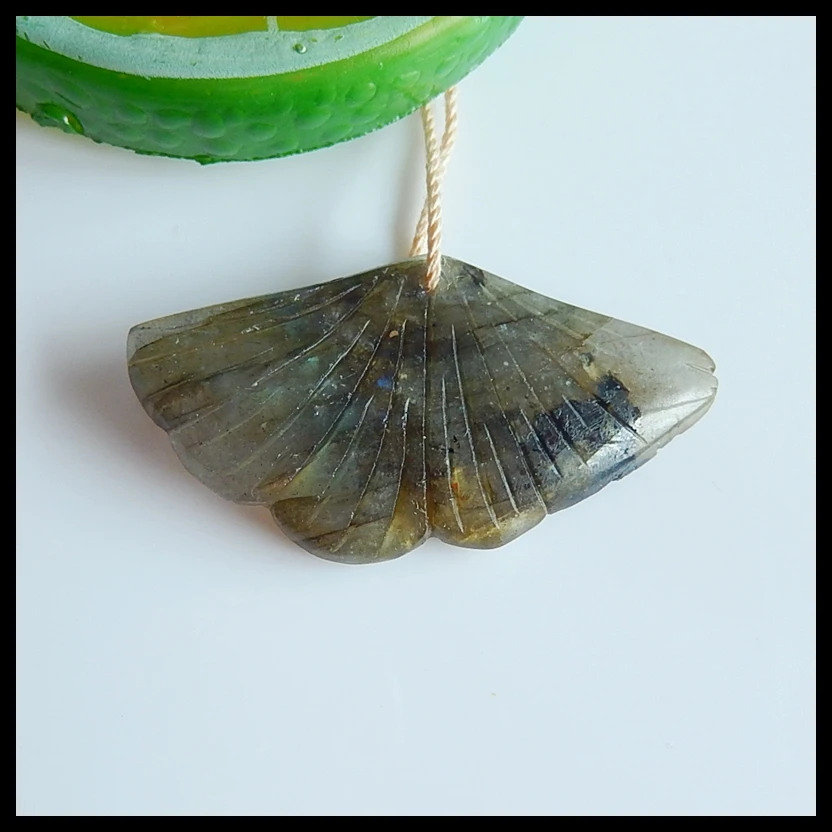 

Natural gemstone Carved Leaves Labradorite Pendant Bead,semiprecious jewelry pendant,38x20x5mm,5.4g