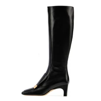 newest leather knee high boots women square toe autumn winter boots high heels office ladies shoes