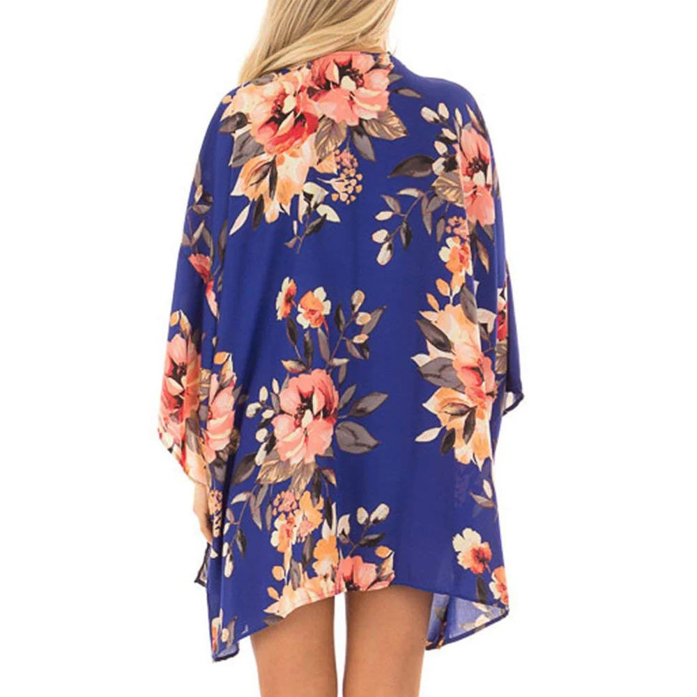 Casual Vintage Kimono Cardigan Ladies 2019 Summer Long Crochet Chiffon preto Loose flora printed Blouse Tops Black |