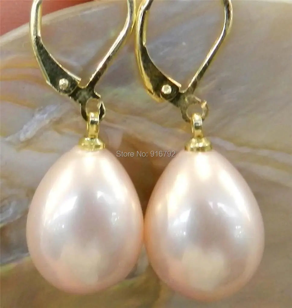

Wholesale >>Beautiful 12x16mm Pink Shell Pearl Drop Dangle Earrings AAA+
