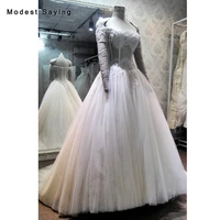 sexy sheer ivory ball gown lace wedding dresses 2018 with puffy tulle skirt beaded bridal gowns formal boat neck robe de mariee
