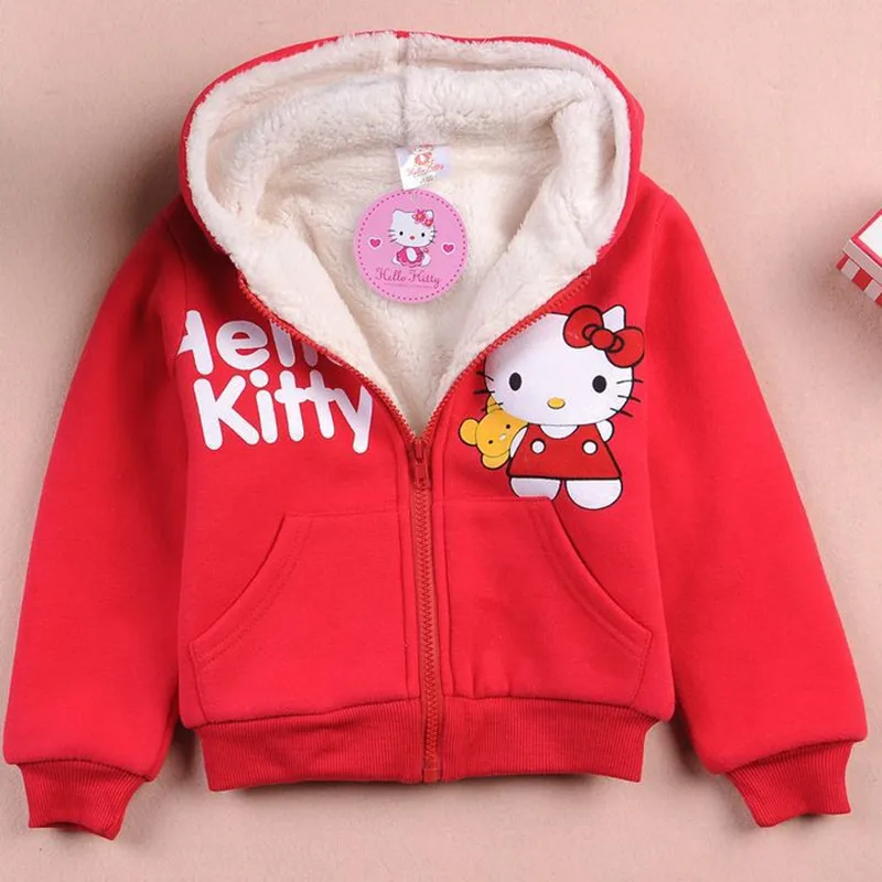 Детское кашемировое пальто с рисунком Hello kitty для маленьких девочек зимняя одежда