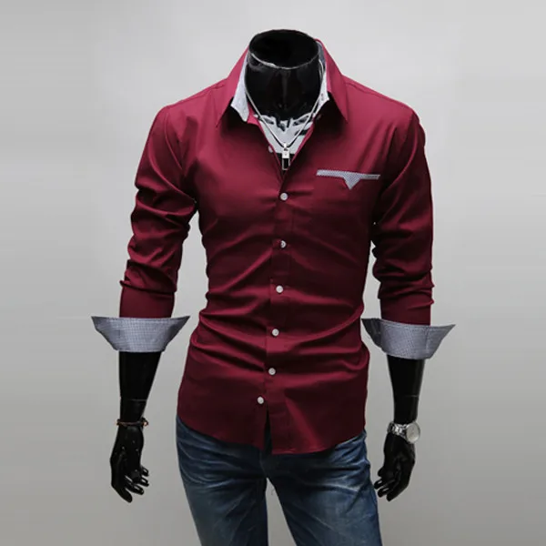 Бесплатная доставка M-XXXL 2014 мужские рубашки облегающие уникальный карман