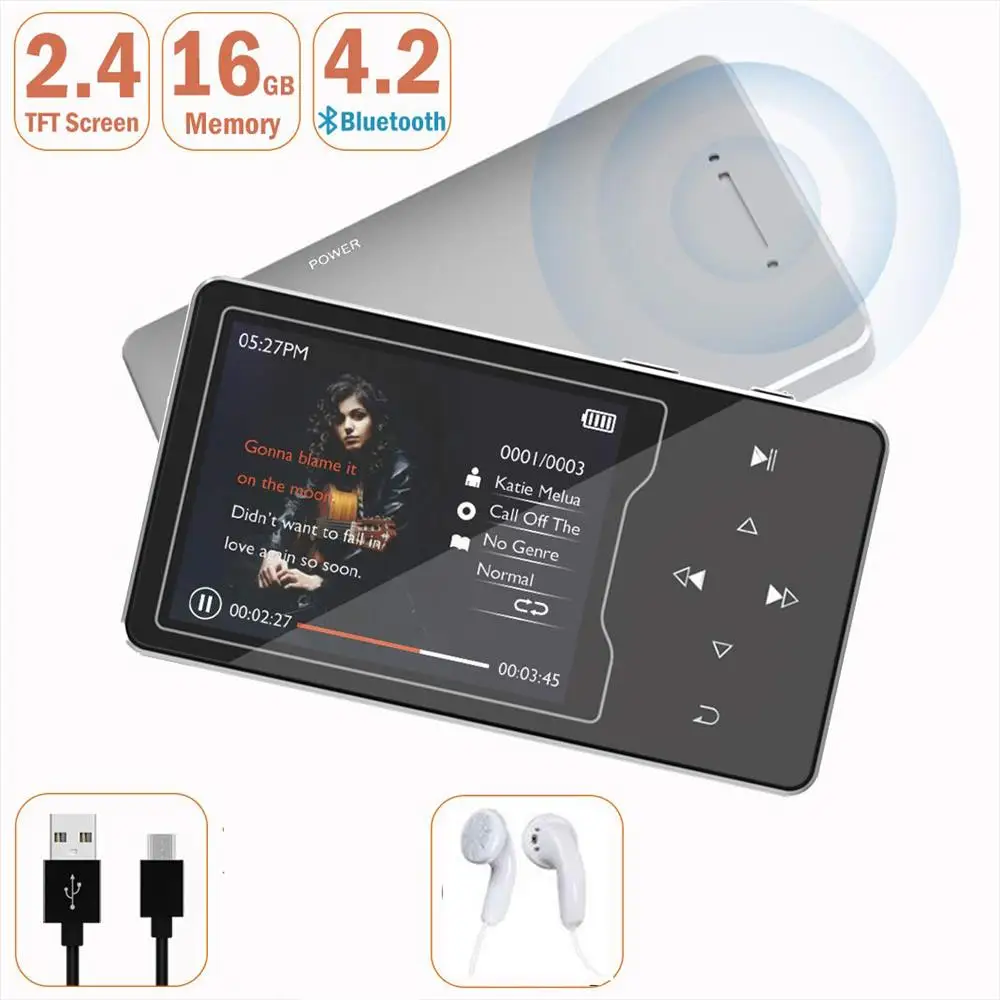 MP4 плеер Bluetooth4.2 MP3 музыкальный 16 ГБ с 2 4 дюймовым большим экраном видео