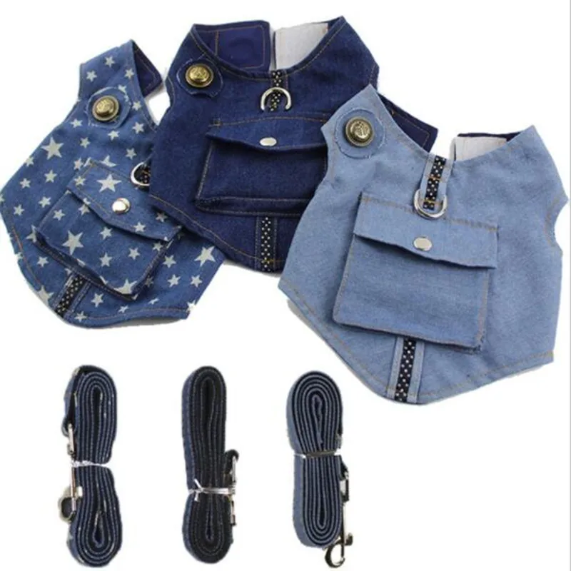 1 комплект джинсовый жилет поводок для собак нагрудный ремень щенков шлейки