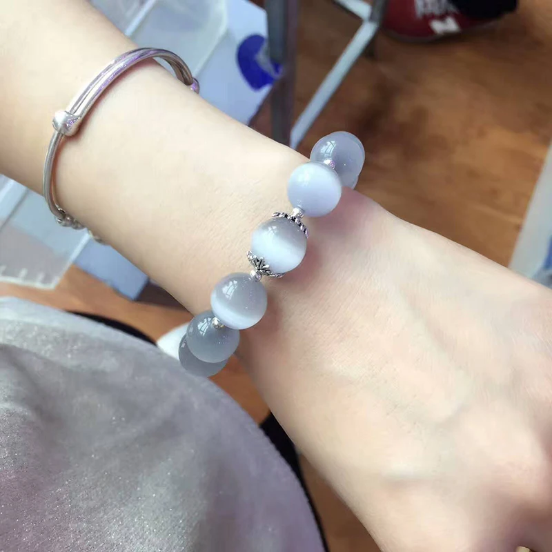 Серый и белый камень кошачий глаз jourssnow браслеты тибетский серебряный кулон в
