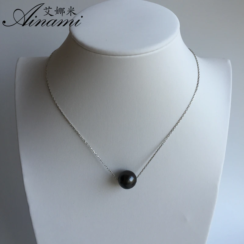 [Ainami] 9-10mm Black Tahitian Pearl Pendant 925 Sterling Silver Jewelry Simple Necklace Brand Freeship | Украшения и аксессуары