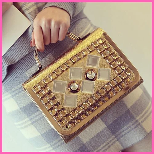 Мода небольшой площади сумка зима новый досуг алмаз сумочка заклепки сумки