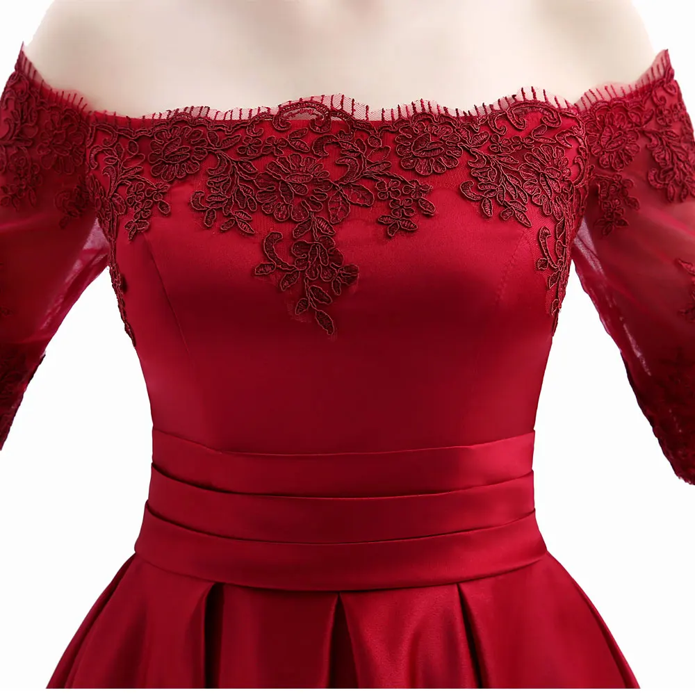 Ladybeauty,, красное вино, кружево, вышивка, Роскошный атлас, половина рукава, короткое элегантное вечернее платье выпускной вечер, платье, халат De Soiree