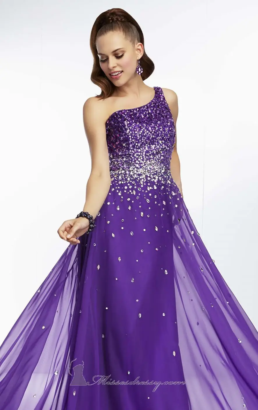 Navy pink one shoulder See Through Appliqued Floor-length A-Line Fashion Girls Csual Sexy Full Photos Cheap Evening Dress 2013 | Свадьбы и