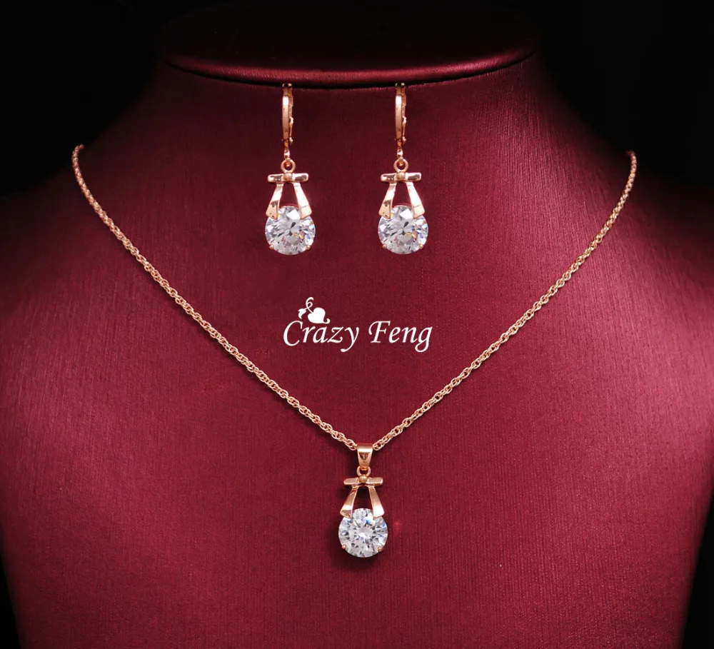 Комплект свадебных украшений для женщин серьги-подвески золотого цвета колье