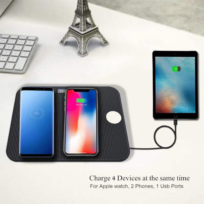 4 в 1 быстрая Беспроводная зарядная площадка для iPhone и часов Airpod 15 Вт Samsung Galaxy S10 S9