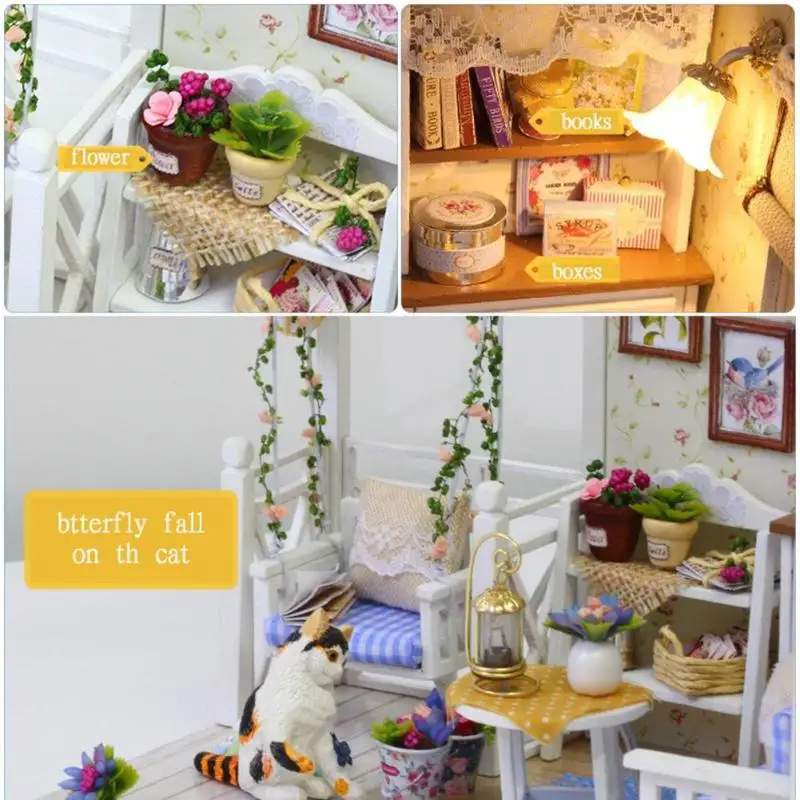 Новая серия 1029 деревянная кукла дом кукла мини пылезащитный чехол 3D деревянный игрушечный дом детские игрушки подарок на день рождения котенок дневник