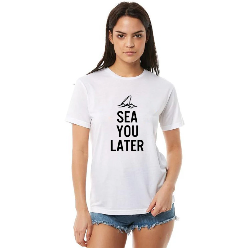 Женская футболка с коротким рукавом LUSLOS SEA YOU LATER белая Повседневная со слоганом