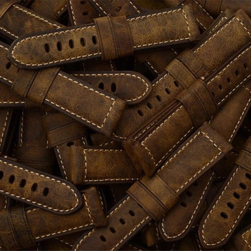 MERJUST 22mm 24mm Italy Brown Crazy Horse Genuine Leather Watchband Wristband For PAM PAM111 PAM441 Big Pilot Watch Strap