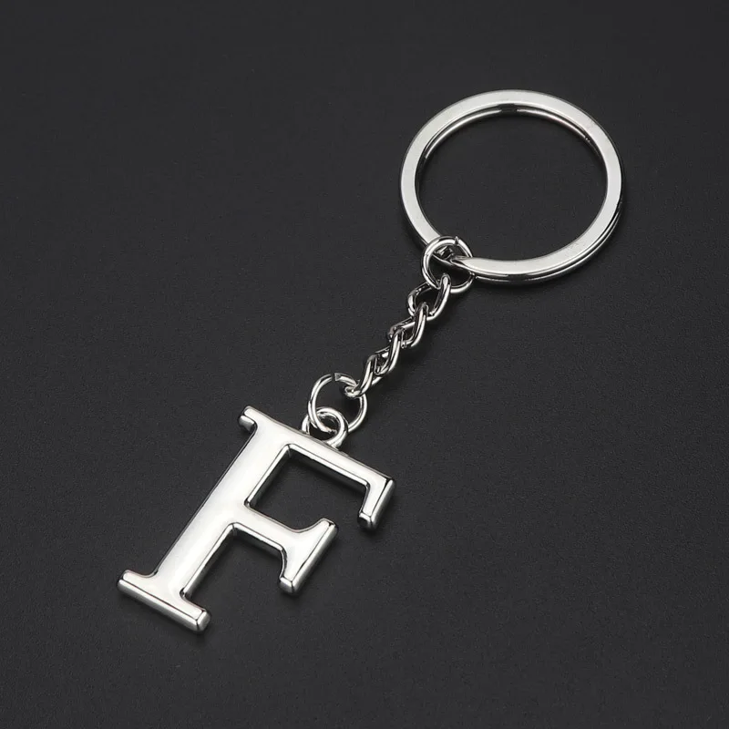 F Распродажа, сделай сам, A-Z, буквенный брелок для мужчин, серебряный металлический брелок для женщин, автомобильный брелок, простая буква, имя, брелок, подарок, ювелирное изделие - Цвет: F