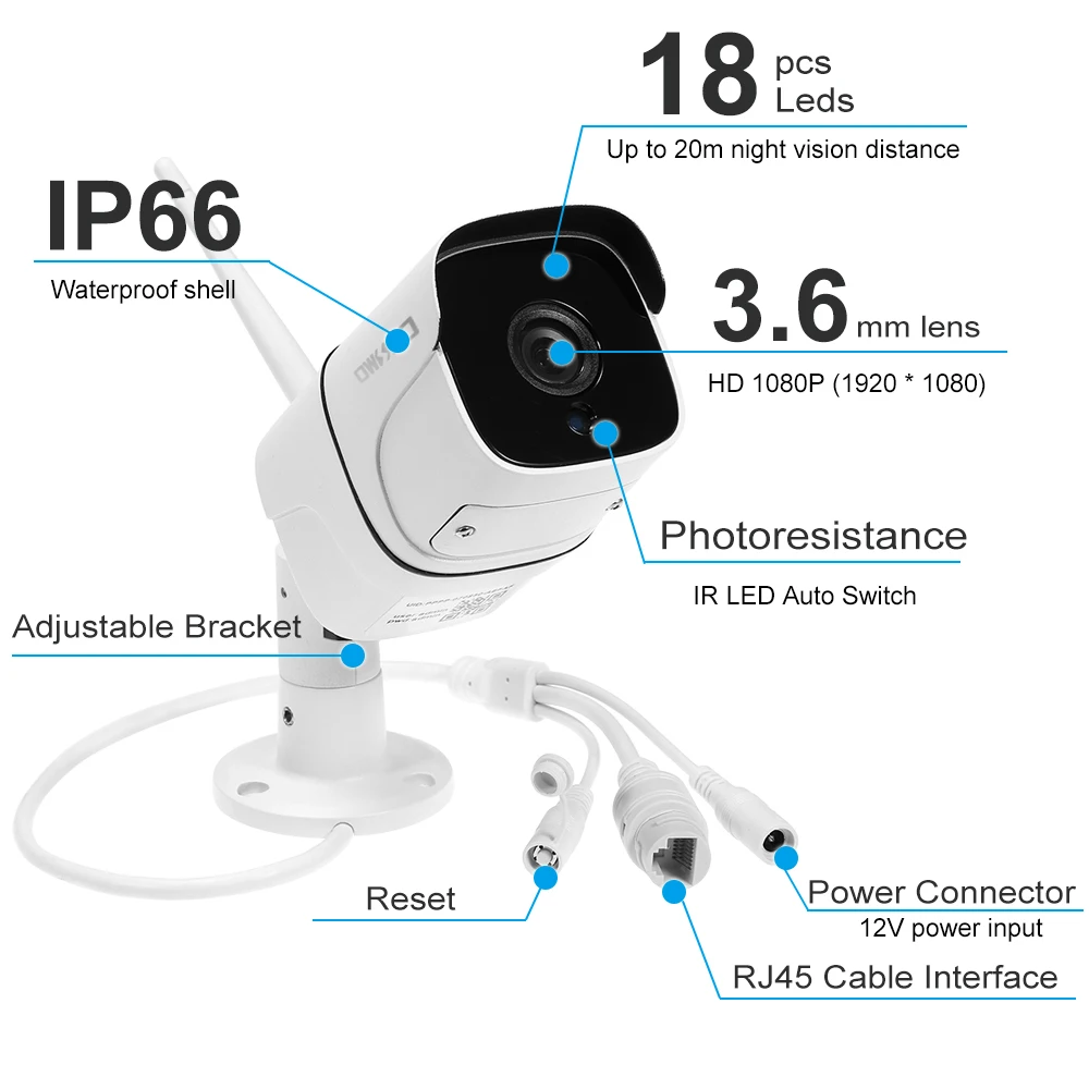 Беспроводная камера безопасности WIFI 1080P Поддержка P2P ONVIF домашняя ip IP66