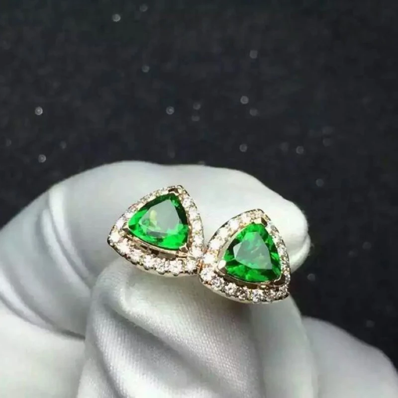 925 Sterling Silver Diopside Earrings for Women Triangle Natural Gemstone 5 x mm | Украшения и аксессуары