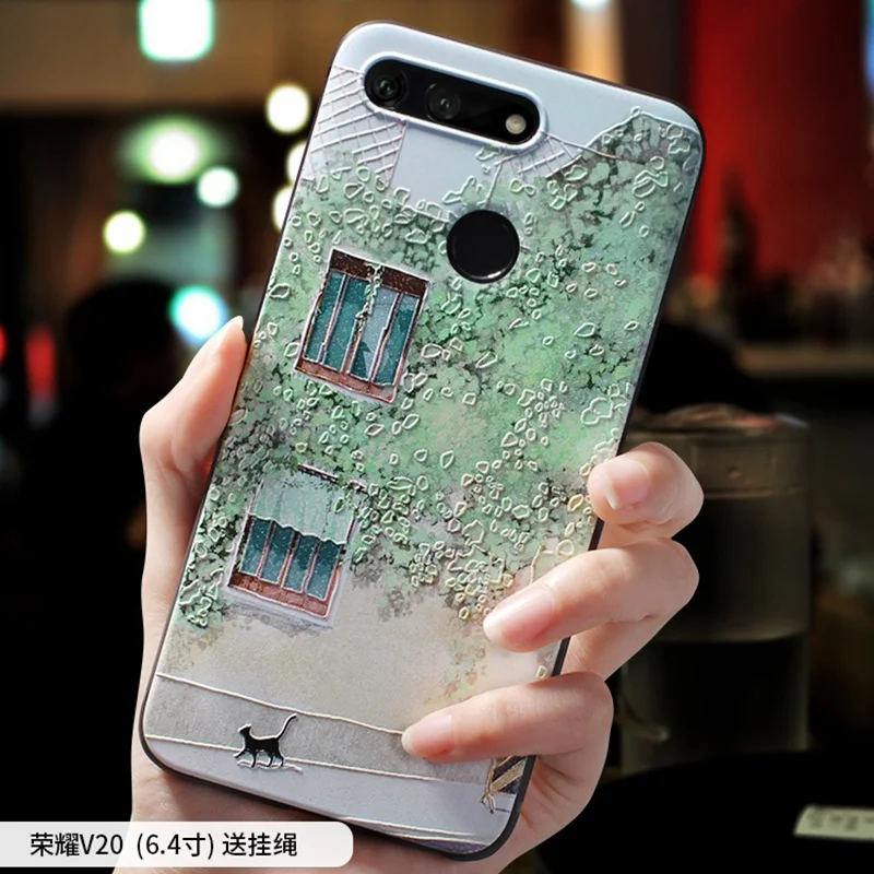 13 HONOR V20 Чехол с тиснением Honor20 Green Street leaf cat для huawei HONOR 20 PRO, V20, 20i, Honor 10, V10, 10 lite, 8x чехол - Цвет: 13 HONOR V20