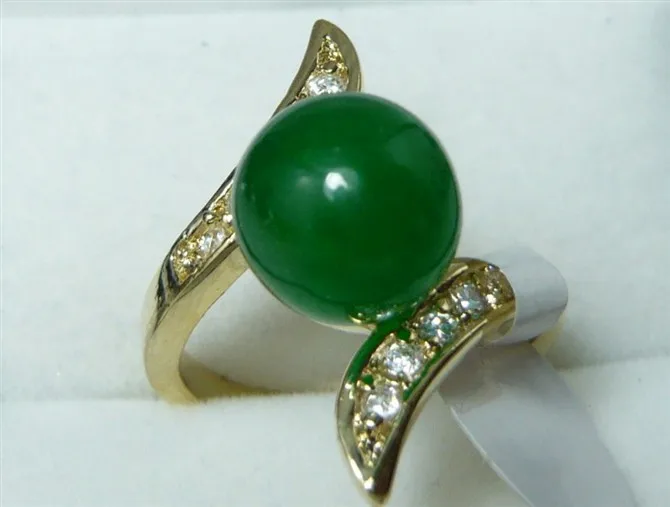 

2 colors wholesale noblest christmas gift crystal plated 10mm green/light green Natural JADE bead ring (7,8,9#) R012