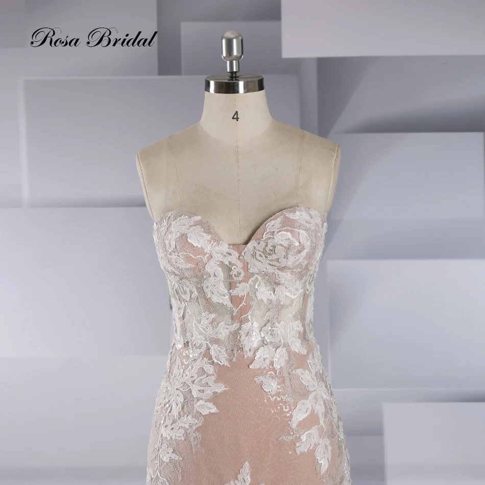 Rosabridal Mermaid wedding dress 2018 Vestido de novia wholesale strapless boning bodice appliques over gray tulle with tail | Свадьбы и