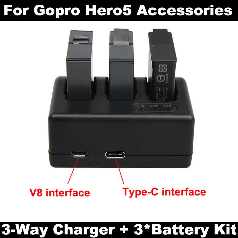 AHDBT 501 Go pro hero7 Hero 6 Hero5 аккумулятор + зарядное устройство 5 3 Way с портом типа C для GoPro5 7