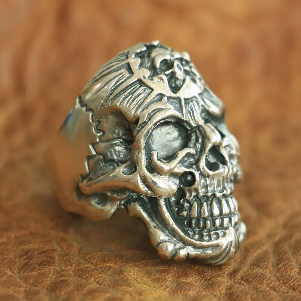 LINSION 925 пробы Серебряное кольцо King of Hell Devil с черепом мужское байкерское панк TA101