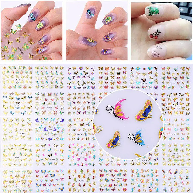 Butterfly FAM315-344 30 листов/партия, различные 3D красивые рисунки бабочек, CC Логотип, наклейки для ногтей, украшения, маникюр, сделай сам - Цвет: Butterfly FAM315-344