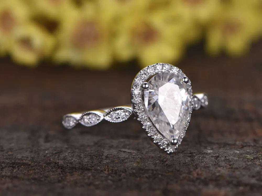 14 К белый желтый розовое золото 6x9 мм грушевидной формы Муассанит diamond HALO АНТИЧНЫЙ
