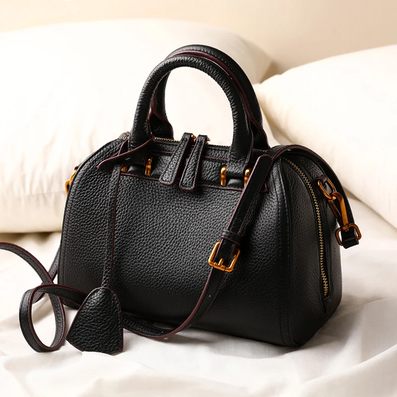 Woonam Для женщин Модный Топ зернистой кожи теленка Small Top handle Бостон сумка с длинным ремнем через плечо wb322