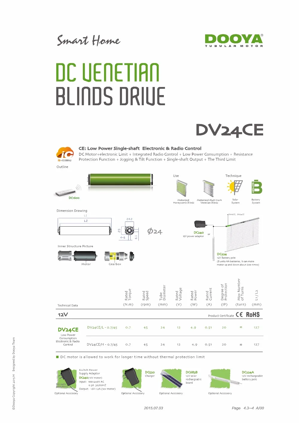 Dooya Венецианский двигатель DV24CE/L 0.6N/45r DV24AF/L 0.8N/27r управление излучателем для жалюзи