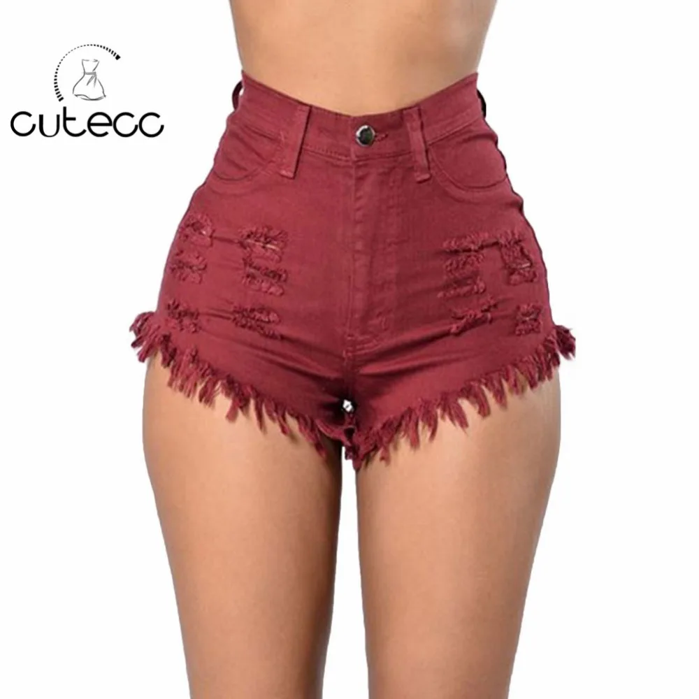 Summer high waist sexy women jean shorts ripped tassel fashion blusas femme bodycon denim casual skinny slim pocket short | Женская