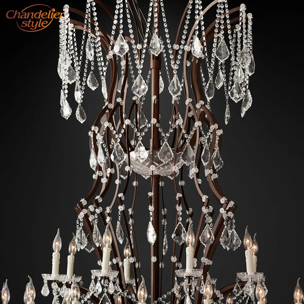19th C. Железная и стандартная люстра Rococo большая Хрустальная 101 дюйма современные