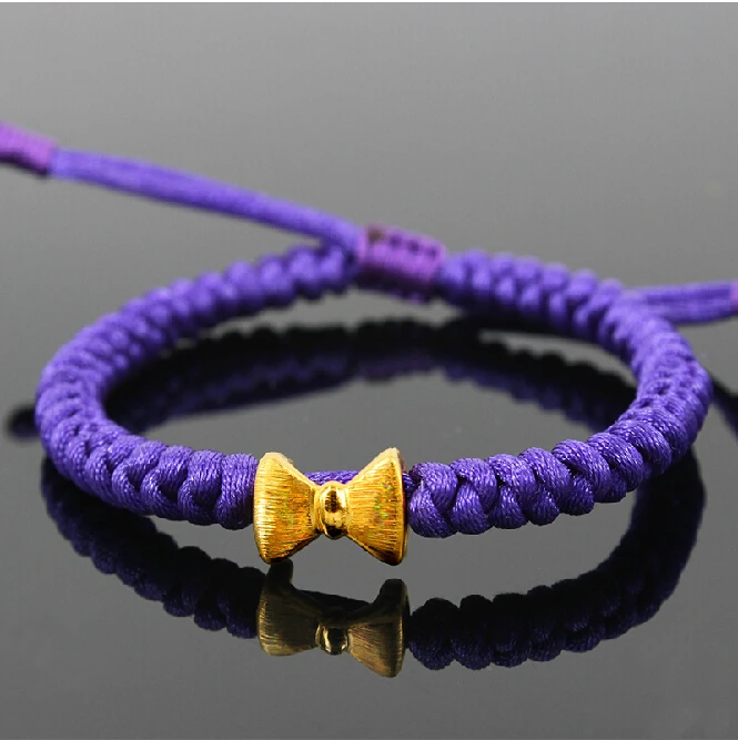

Pure Hand woven String 999 3D 24K Yellow gold Bow Bracelet
