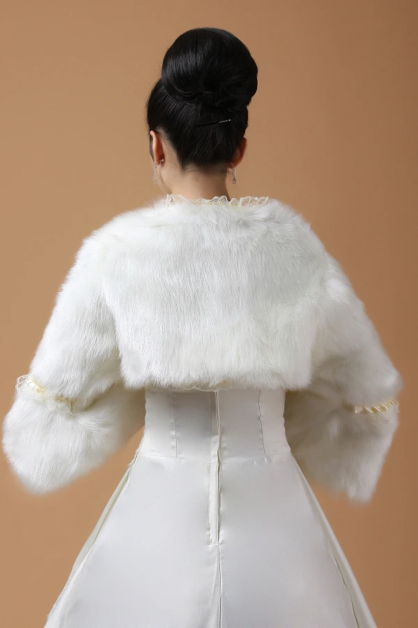 

Hot Sale Outerwear Elegant Warm Faux Fur Ivory Bolero Wedding Wrap Shawl Bridal Jacket Coat Accessories Free Shipping