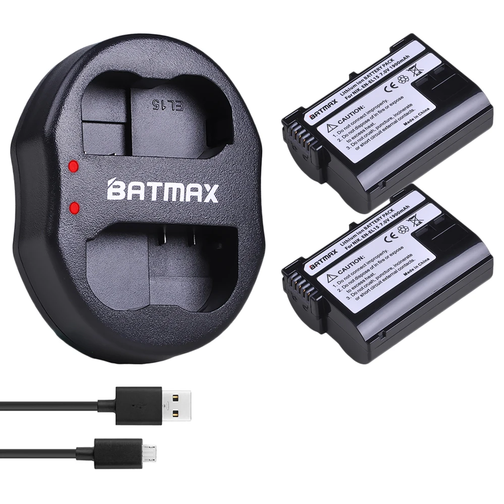 Batmax 2 шт. EN EL15 ENEL15 батарея + USB двойное зарядное устройство для Nikon D600 D610 D600E D800 D800E D810