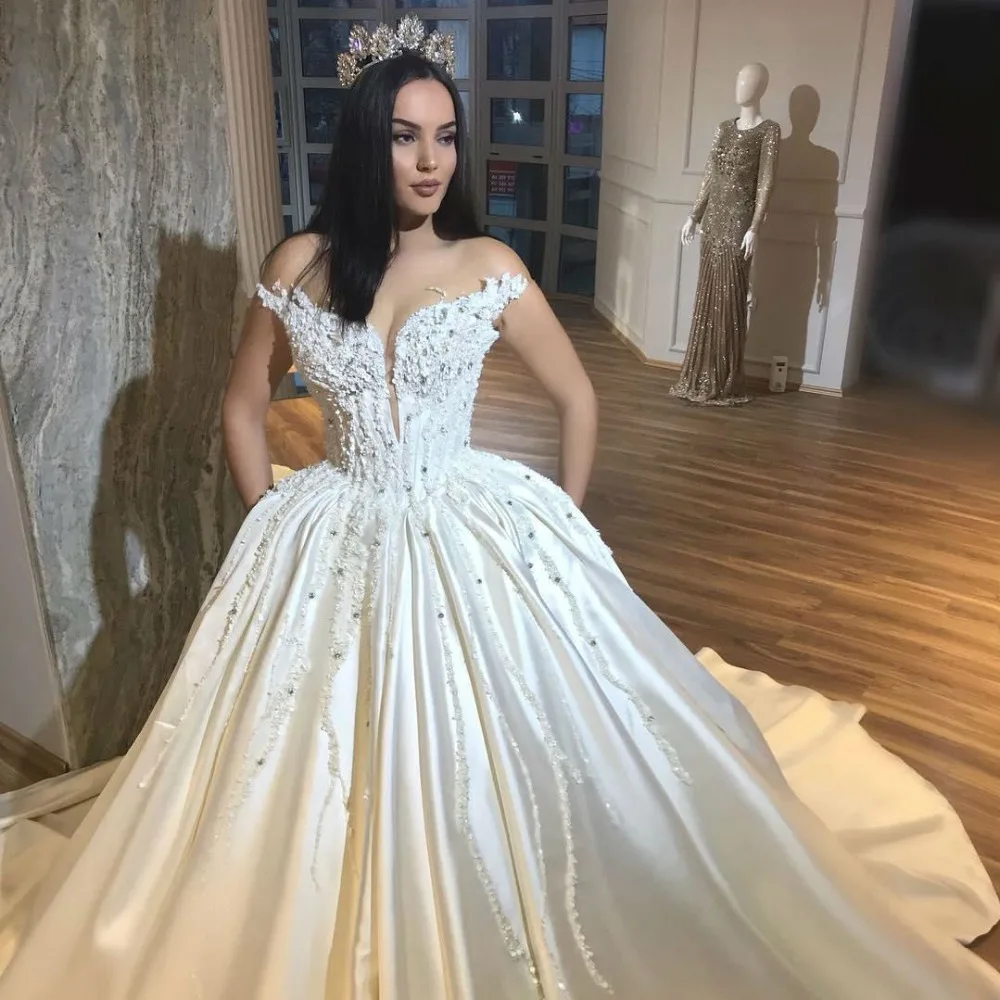 Gorgeous Ball Gown Wedding Dress Off Shoulder 3D Floral Applique Beads Bridal Gowns Vestido De Novia | Свадьбы и торжества