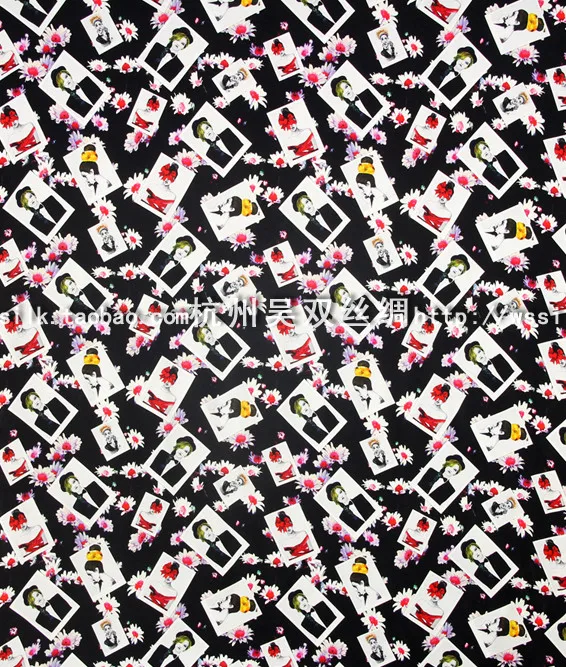 Designer 93% natural mulberry silk 7% spandex stretch satin clothing fabric black white Geometric dress cheongsam 1m U399 | Дом и сад