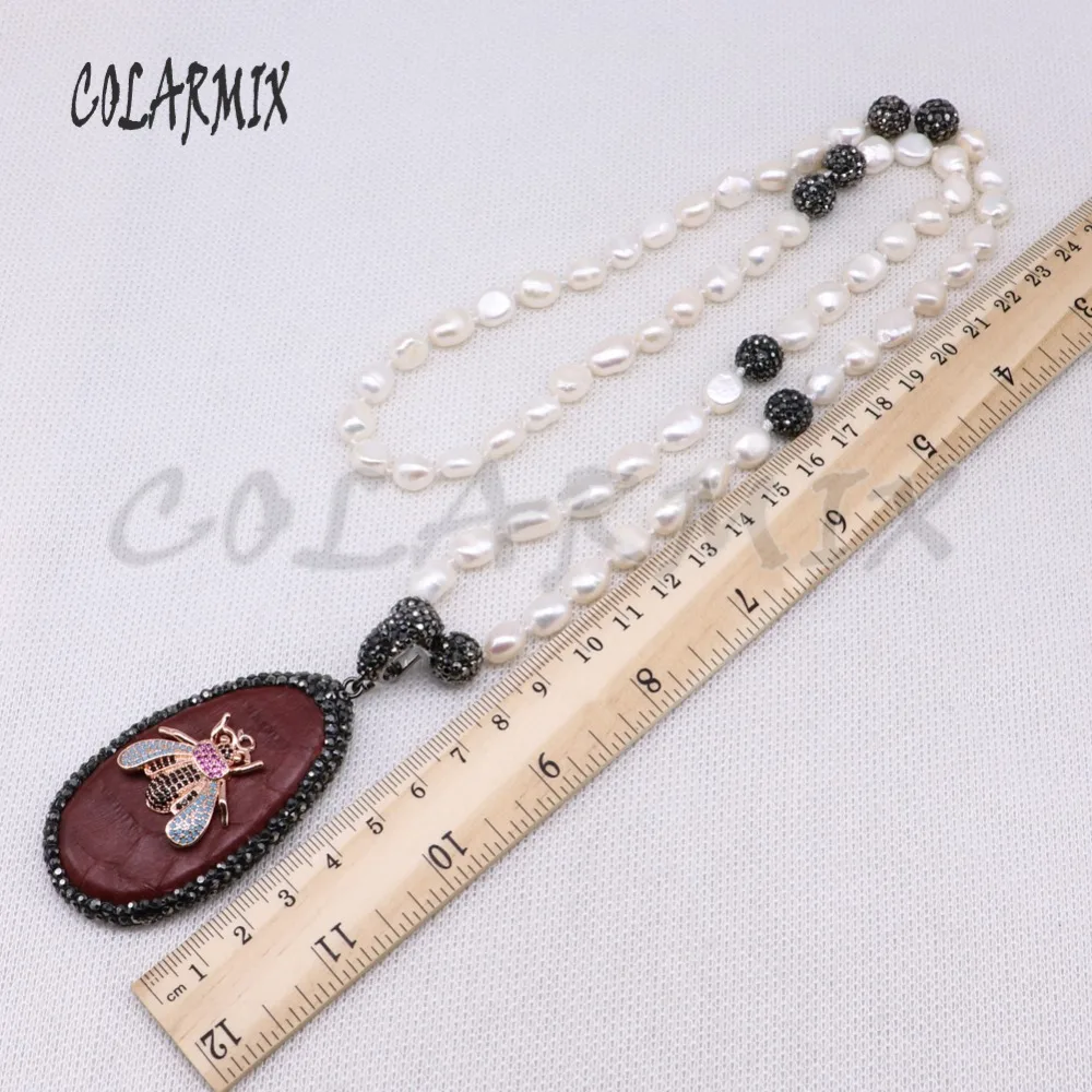 Handmade beaded necklace with Snakeskin Pendant &amp cute tiny bugs fresh water pearls High quality gift for lady 4112 | Украшения и