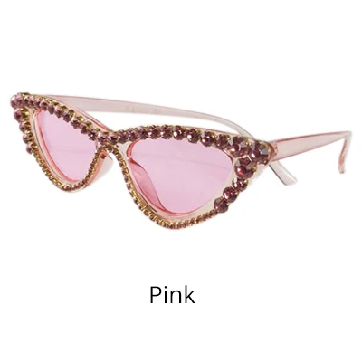 Pink Ralferty Bling кошачий глаз солнцезащитные очки Женские Роскошный Кристалл из горного хрусталя солнцезащитные очки для женщин брендовые Украшенные оттенки Oculos G1903 - Цвет линз: Pink